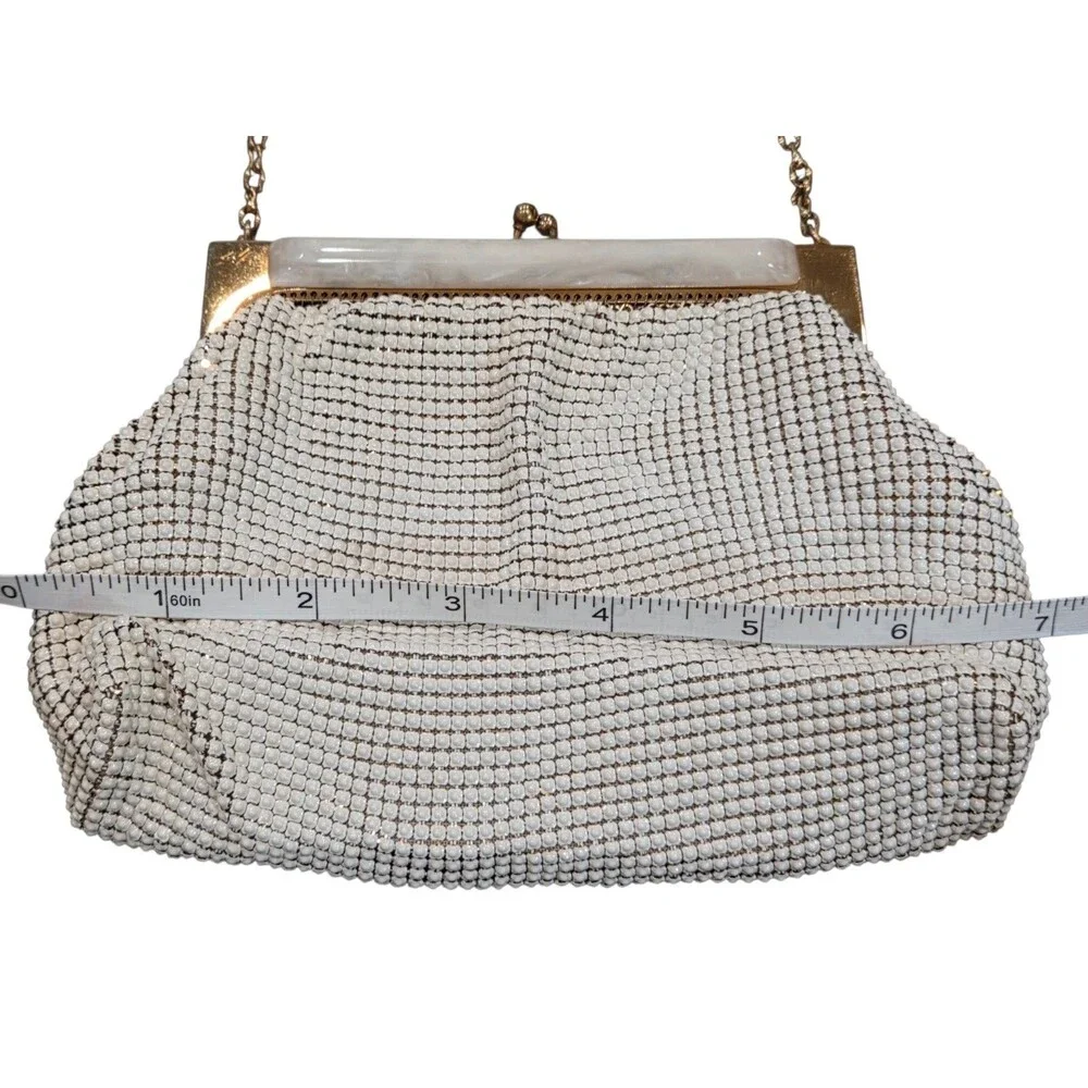 Vintage 40s-50s Whiting and Davis MCM White Enamel Metal Mesh Evening Bag